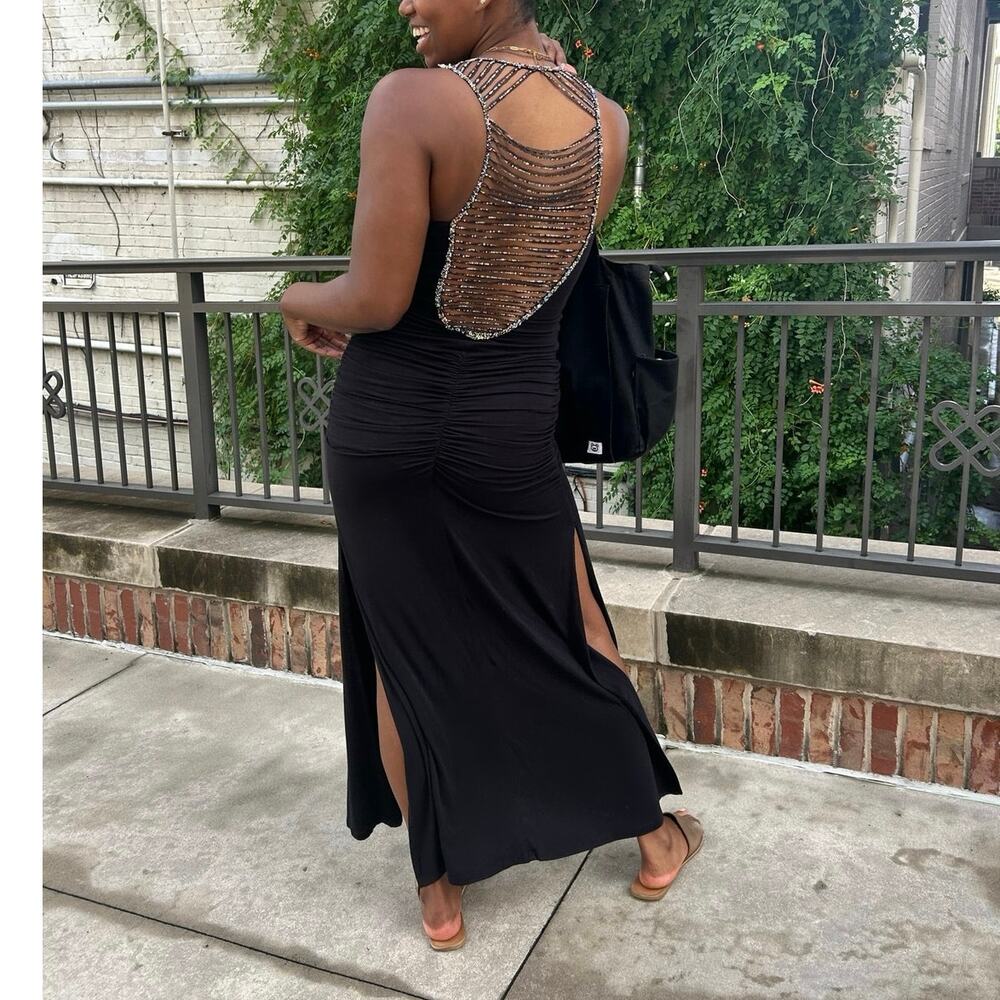 Sky Black Beaded Back Maxi Dress Size Small
